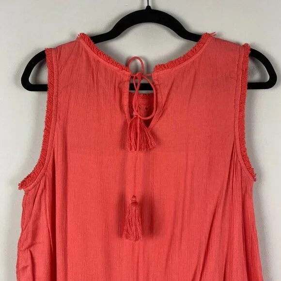 Tommy Bahama Sleeveless Dress Size Small Coral Raw Edge Tassel Crinkle Rayon - Picture 7 of 10